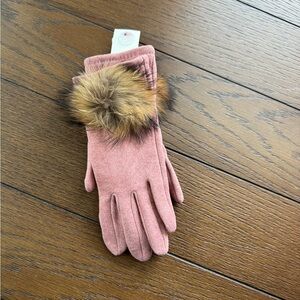 Elegant Pink Gloves with Faux Fur Trim